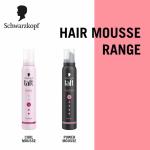 Schwarzkopf TAFT Power Hold 5 Hair Mousse, Lasts 24 Hours, Cashmere-Like Softness, With No Stickiness, Heat Protection, Silicone Free, Lightweight Styler To Controls Frizz
